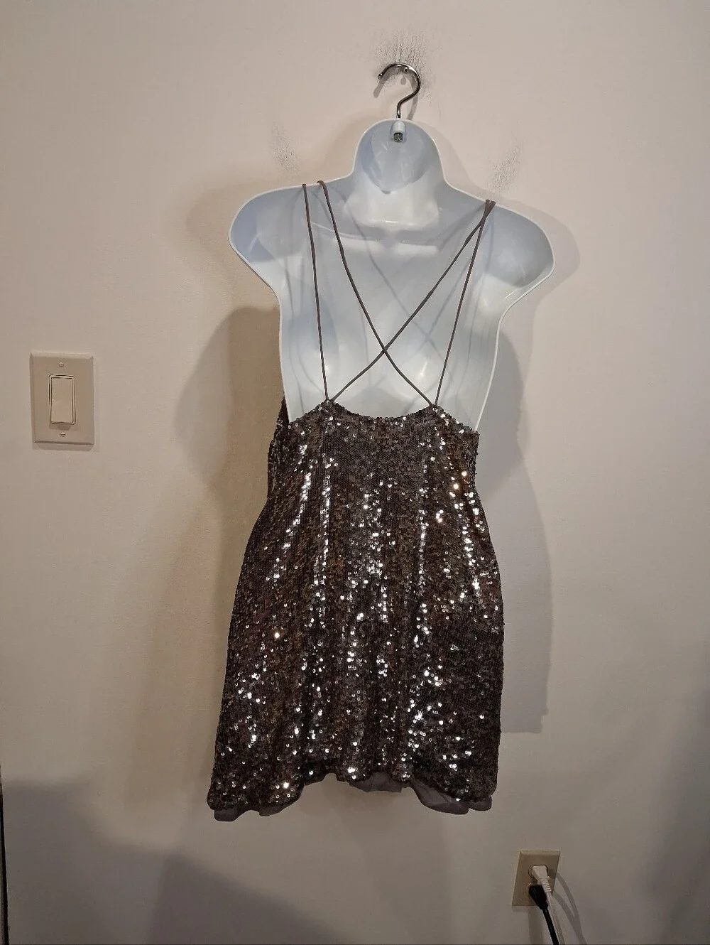 Free People Size Xs Silver Sequins Mini Slip Dress
